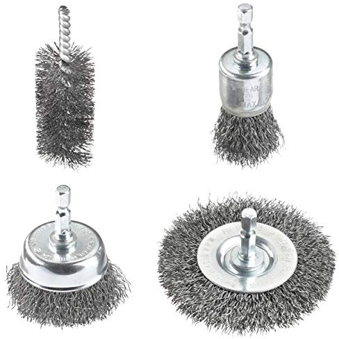 kwb 597530 - Juego de cepillos de alambre para taladros con E 6.3 de alambre de acero, cabezales para destornillador inalámbrico para metal, por ejemplo, como desóxido o eliminador de pintura