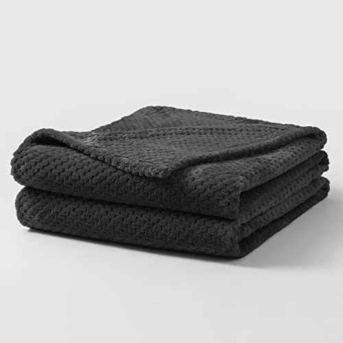 Bear & Panda Waffle Flannel Fleece Mink Throw - Sofa/Bedspread/travel Blankets – Honeycomb Super Soft, light-weighted, Warm, Cosy Large Size Single, Double, King - Charcoal, Double (152 x 203cm)