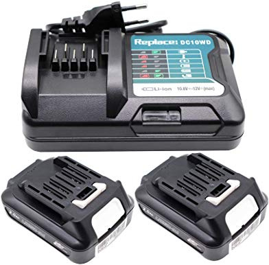 2X BL1021B Akku mit Ladegerät DC10WD für Makita BL1021B BL1016 BL1041B 197339-1 197406-2 BL1040 BL1040B BL1015B 10.8V& 12V Akku 2000mAh