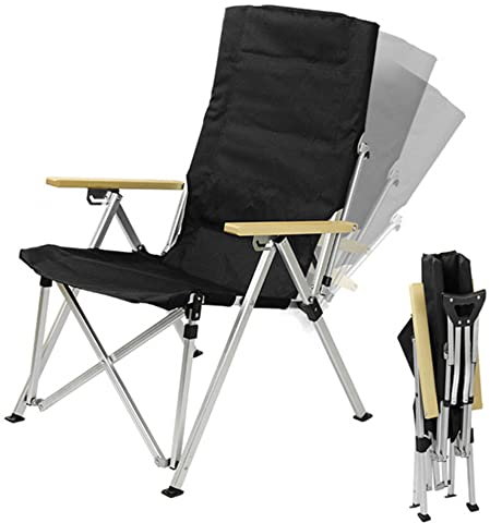 XVBVS Freizeit-Klapp-Camping-Liegestuhl, 3-Fach Verstellbare Rückenlehne, Outdoor-Camping-Liege mit Armlehnen und Aufbewahrungstasche für Angeln, Wandern, Grillen, Strand-Black