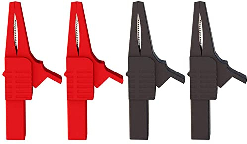 Greluma 4 Stk Hochleistungs Krokodilklemmen, vollisolierte, sichere Krokodilklemmen mit 4mm Bananenbuchse für die elektrische Prüfung von Autobatterien