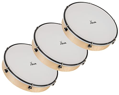 XDrum HTM-12K 12 Handtrommel mit Kunststoff-Fell 3x Set, 5 cm), Höhe: 6 cm | Durchmesser: 12 (30, 5 cm), Robustes Polyesterfell, Holzrahmen aus Ahorn, 6 Spannhaken zum Stimmen der Trommel