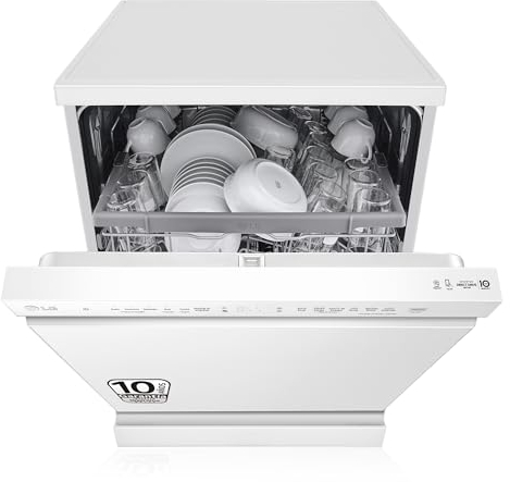 LG DF242FW - Lavavajillas 60 cm y Capacidad 14 Cubiertos, Lavavajillas LG con Función QuadWash, Motor Inverter Direct Drive, Carga Fácil y Flexibilidad, Color Blanco