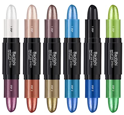 MKNZOME Lidschattenstift Wasserfest, 6 Stuck 12 Farben Creme Lidschatten Stift Set Metallic Eyeshadow Stick Eyeshadow Pen Langanhaltend Augen Schminke Geschenk für Frauen