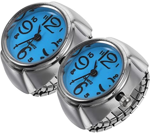 Hemobllo Kreative Ringuhr Geschenk aus Metall 2 Stück mit Großen Zahlen Stilvolle Kleiner Ringuhren für Damen und Herren für Besondere Anlässe | Große Zahlen, Kreative Kleiner Zeitanzeige für Frauen und Kinder, Geschenk