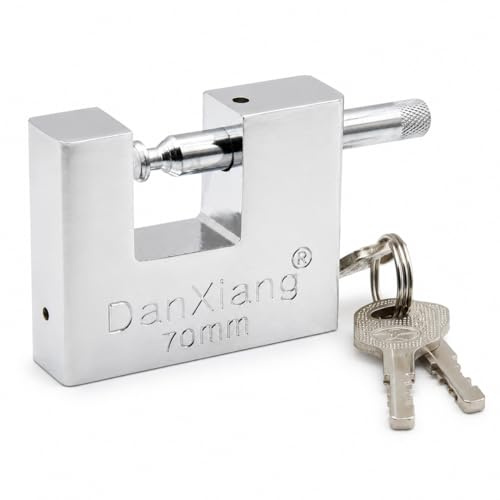 Heavy Duty Padlock 70mm with 3 Keys, Large Chrome-Plated Padlock with Keys, Weather Resistant Outdoor Lock for Container, Garage Door, Large Gate, Shed, Storage Unit and Chain
