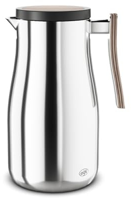 alfi Studi ALLURE 1,0 l, polerat rostfritt stål med träelement, isoleringskanna av rostfritt stål, termoskannan håller sig varm, 24 timmar kall, vridlås, stor öppning, BPA-fri