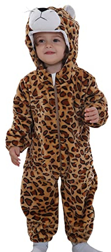 Doladola unisex baby med huva tecknat djur sparkdräkt småbarn overall baby outfit spädbarn pyjamas(3.5-4.5 år, Mörkleopard)