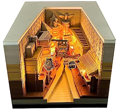 RSLIPIN 3D Memo Pad Diagonal Alley with Light,Creative Paper Carving Building Block Cute 3D Art Notepad Non-Sticky Stickers Notepads Office Decor Gifts for Colleague/Friends