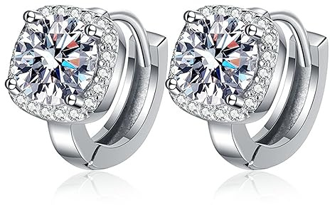 1-2cttw Pendientes de aro Moissanite para mujer Color D VVS1 Claridad Pequeños pendientes de diamantes Pendientes Moissanite para mujer hombre con certificado, Plata de ley, Moissanita