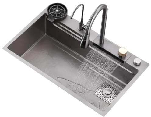 Küchen 68/75/80 Cm Großes Wasserfallwaschbecken Graues Einzelbecken-Waschbecken Aus Edelstahl Küchenspülbecken Einbauwaschbecken Auf Der Arbeitsplatte Küchenspülen ( Color : Grigio , S : 80*45*22cm )