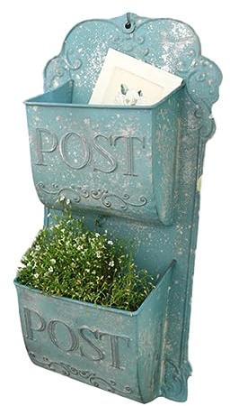 Post Box, Wall Mounted Letterbox, Letter Boxletterbox Metal Letter Box Double Layer Outdoor Wall Mount Mailbox French Rural Style Wind Leaving Message Storage Box Home Decoration mailbox ( Color : Blu