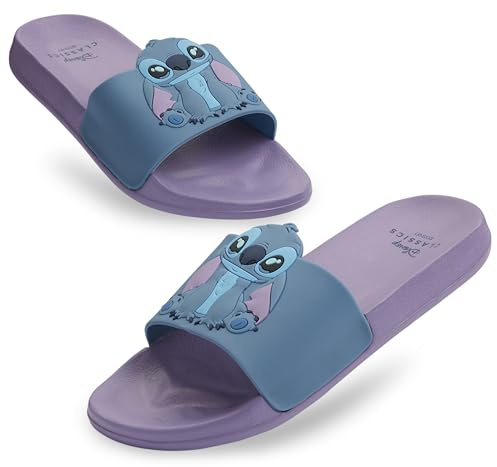 Disney Claquettes Enfant Stitch Minnie, Sandales Filles Été, Sandales de Piscine Plage pour Enfant 24-35 (Violet/Bleu Stitch, 24-25 EU)