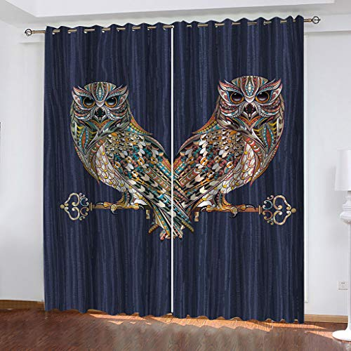 VOYADE 2Er Set Blickdichter Verdunklungs Gardinen - Für Wohnzimmer Schlafzimmer Kinderzimmer Vorhang Mit Ösen Schallisoliert Thermo - 3D Zwei Eulen Druck Super Weich Vorhänge 214X200cm