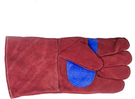 BE-TOOL Rote und blaue Schweißerhandschuhe, lange Lederstulpen, hitzebeständig für WIG-Schweißen BBQ-Gartenarbeit Metallarbeiten Stulpen