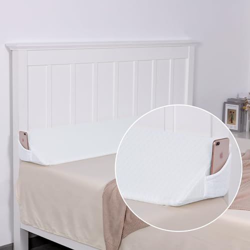 TANYOO Bett-Lückenfüller Lang Keilkissen mit Seitentaschen, Faltbares Bettkeil Kopfende Matratzenkeil, Lesekissen für den Abstand Zwischen Ihrer Matratze und Ihrem Kopfteil (54x10x6in)
