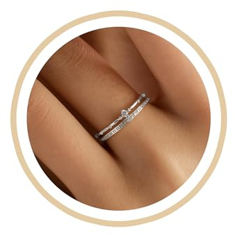 AIBELOPY Double Layered Crown Sterling Silver Ring for Women Cubic Zirconia Rings 14K Gold Plated Rings Engagement Wedding Ring Promise Rings for Her Dainty Stackable Rings Jewelry Birthday Gifts,