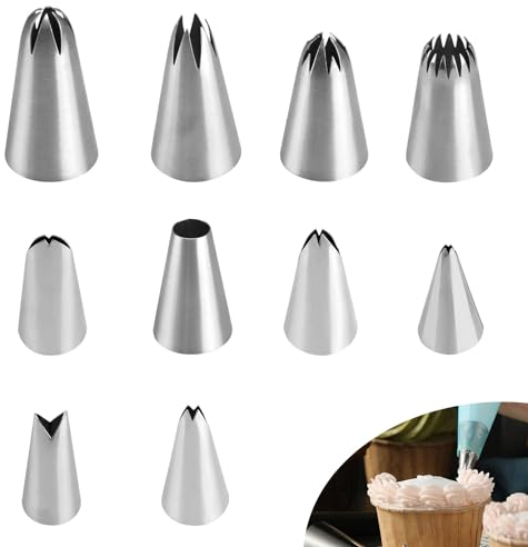 WJUAN 10 Piezas Boquillas Pasteleras de Acero Inoxidable, Diferentes Formas para Decorar, Fácil de Limpiar, para Preparar Postres, Cupcakes y Galletas Originales