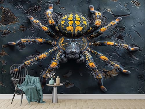 Tapete Wandbild 3D Fototapete Tiere Spinnen Schwarzer Hintergrund Vliestapete Wandtapete Foto für Modernes Design der Fernseh Hintergrund Wand-Kunst-Deko, 350x256 Cm