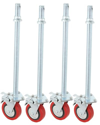 Lfhelper 4 Stück Gerüstrollen 190 mm Stahlspindel Gerüsträder mit Bremsem | 360° Drehbar, 750kg Tragfähigkeit, Spindelrollen Gerüst Schwerlastrollen Räder, für Arbeitsgerüste Transportrollen Lenkrollen