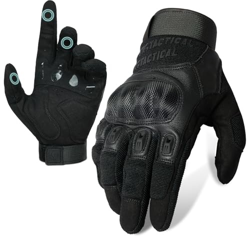 1TG Tactical Taktische Handschuhe, Touchscreen Motorradhandschuhe mit Kohlefaser Knöchelprotektor Vollfinger Militär Einsatzhandschuhe für Motorrad, Jagd und Security