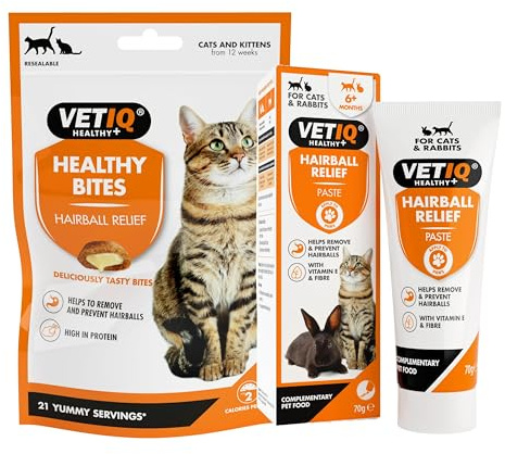 VetIQ Hairball Prevention Bundle: 4 x 65 g Hairball Remedy Bites & 1 x 70 g Hairball Relief Paste, Helps & Prevents Hair Balls