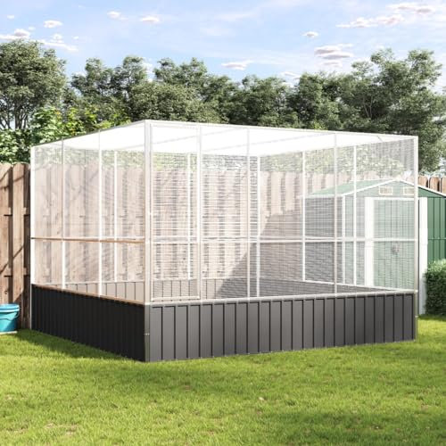 Homgoday Voliere mit Erweiterung Vogelkäfig Voliere Vogelkäfig Vogelhaus Vogelvoliere Vogelvoliere mit Verschlusssystem Silbern 311x307x212 cm Stahl