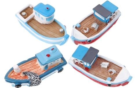 LALADEFIEE 4 stücke Harz Boot Modell Mittelmeer Fisch Boot Handwerk Zufällig Stil Miniatur Dekoration Harz Material