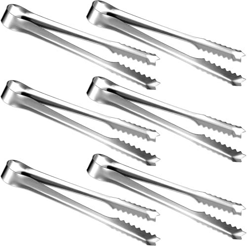 LICQIC Stainless Steel Ice Sugar Tongs, Sweet Tongs for Pick Mix, U Shaped Serving Small Tongs for Food, Bread, Cake, 6 Pcs 6in