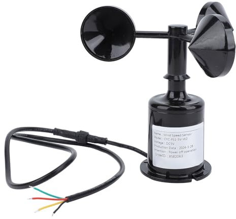 Focket Wind Speed Sensor, DC 5V High Accuracy Anemometer Sensor 3 Cups Wind Speed Detector with 0.8m Cable 3 Blade, Wind Speed Monitoring Sensor for Weather Stations, Industry