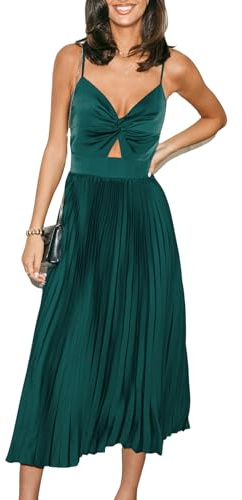 CUPSHE Abito Midi da Donna 2026, per Festa, con Bretelle Sottili, Senza Maniche, Pieghe, Scollo, Abito Formale, Verde, L