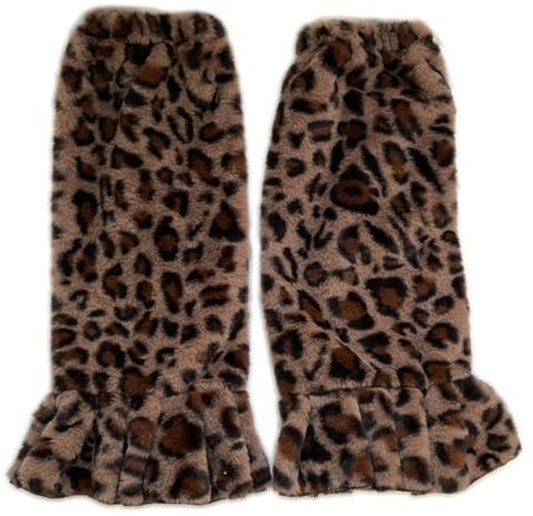 HINAYOSAN Beinstulpen für Frauen und Mädchen, 1 Paar Frauen Beinstulpen Leopard Grain Plüsch Japanischer Stil Mädchen Geraffte Beinsocken Winter Samt Fußwärmer Socken, Tiefer Leopardenmuster, 38