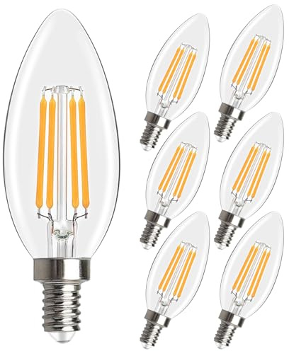AOOABO TECH E14 Dimmable Led Candle Bulb, 2700K 4W Filament Small Edison Screw Light Bulbs, LED Candle Filament Tungsten Bulb (6)