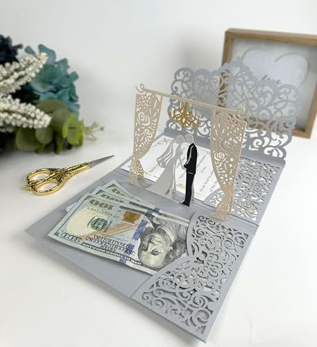 Wedding Cards for Bride and Groom - Pop-Up Congratulations Card with Money Holder for Cash Gift – Elegant Marriage Card for Bridal Shower, Wedding Shower, Son & Daughter in Law, Engagement, or Newlyweds with Envelope (Romance Ember)