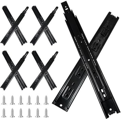 FCOUMY guias correderas para cajones 4 pares (8 piezas), 35,6 cm Guías para cajones, extensión completa con guías con rodamiento de bolas
