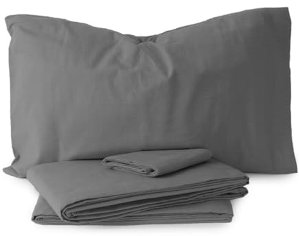 Morbidissimi Set Lenzuola Completo Letto in Flanella 100% cotone felpato Tinta Unita per letto Una piazza e mezza [ Grigio]