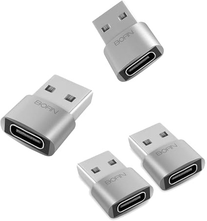 BOFIN, 4-Pack USB-A to USB-C Adapters, USB Type-C Female to USB-A Male Converter for iPhone, iPad, Samsung Galaxy Devices
