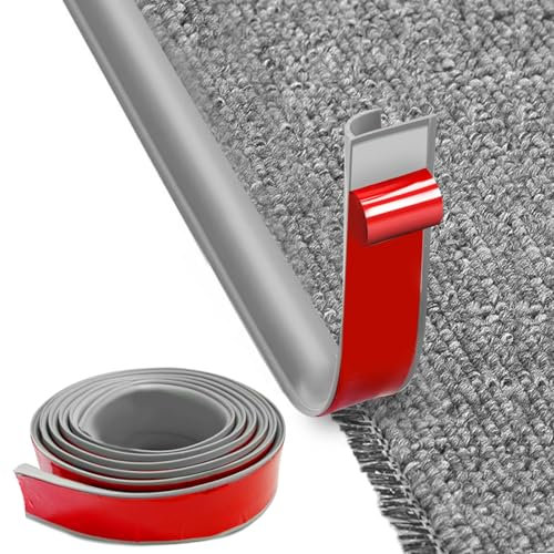 MeYuxg Listón de Borde Autoadhesivo para Alfombras, 3 m Tira de Transición de Suelo de PVC, Autoadhesivo, Fácil de Cortar, Riel de Transición para Bordes de Puertas, Alfombras, Escaleras (Gris)