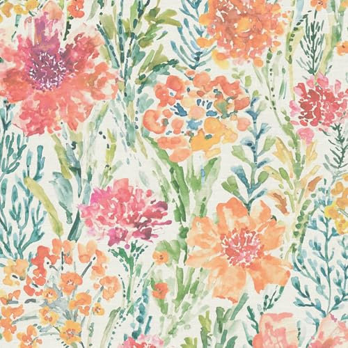 Profhome Papier peint style aquarelle 396951-GU papier peint intissé (TNT) blanc orange vert rouge 0,53 m x 10,05 m / 5,33 m2