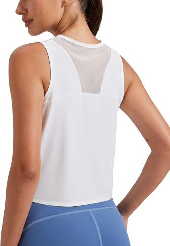 Pioneer Camp Damlinne sommar sport toppar ärmlös crop yoga skjorta för kvinnor lätt andas linne, Vit, S