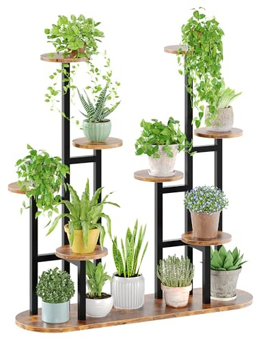 MIN WIN 100 cm Pflanzenständer Metall mit 8 Ebenen Pflanzenregal Blumenständer drinnen draußen Platzsparend & Stabil Flower Plant Stand Shelf für Garten Balkon Braun