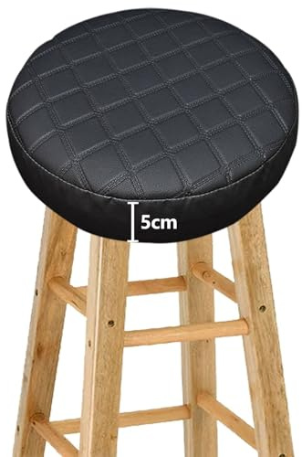 Wasserdicht Barhocker-Bezug Rund mit 5CM Schaumstoff Gepolstert Kissen, 4/2 Stück PU-Leder Hocker Hussen für Barhocker Stuhlhussen Sitzkissen Bürostuhl Hocker Abdeckung Sitzkissenbezug(#1,33*5(1PC))