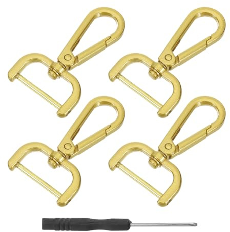 QUARKZMAN 4Pcs Ganchos Giratorios, 25mm(1 Pulgada) Anillo D Gancho Desmontable Gancho De Metal Pinza De Langosta Con Destornillador Para Hacer Bolsos Llavero, Dorado Oro
