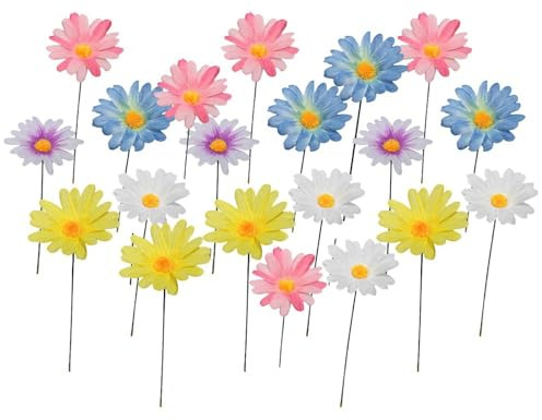 Pack of 20 Metal Daisy Garden Stakes, Colourful Flower Stakes, Decorative Garden Stakes, Weatherproof Colourful Daisy Landscape Stakes for Lawn and Yard Decoration, 30 cm