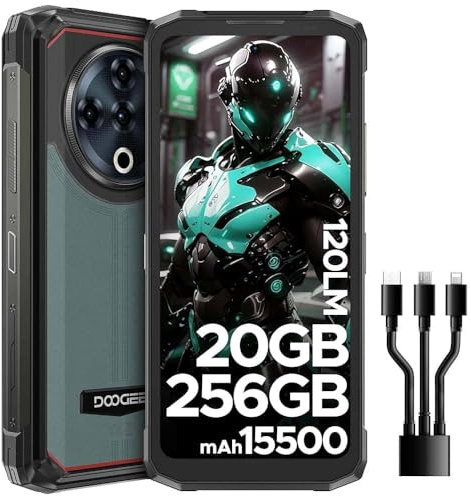 DOOGEE FIRE6POWER Movil Irrompible, 20GB+256GB/2TB, 15500mAh Linterna de Doble luz Móvil Rugerizado, 6.56''HD+ 90Hz Android 14 Movil Resistente,50MP+8MP, NFC/OTG/Huella Dactilar/Face ID/Dual 4G SIM