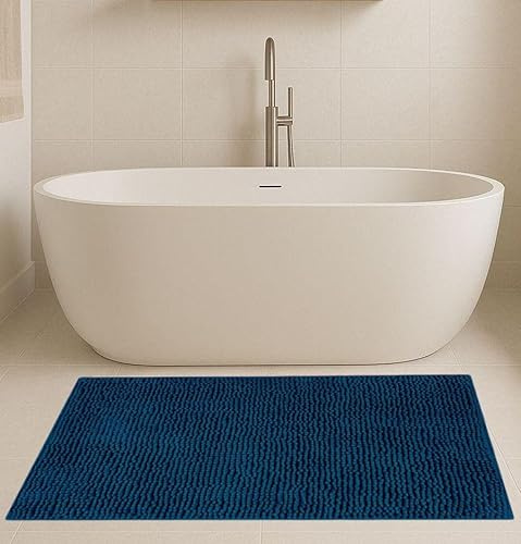 Generico Tappeto Bagno Antiscivolo in Microfibra di Ciniglia – Super Assorbente, Lavabile in Lavatrice, Morbido con fondo Gommato – Colore Petrolio, Misure 60x120