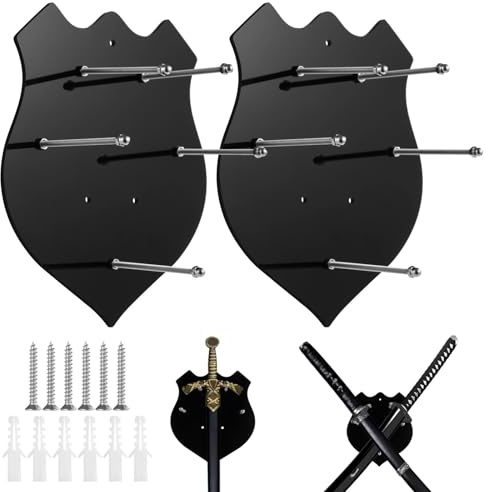 2 PCS Sword Wall Hangers, Schwarz Acryl Schwert Wandhalterung, Sword Wall Display Stand, mittelalterliche Schwert Acryl Wandhalterung für Einzel-oder Doppel-Schwerter, Axt Wand hängende Halterung