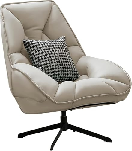 Mid Century Modern Home Drehstuhl Mit Metallbeinen, Klassische Sessel Mit Polsterung, Pu-Leder Einzelsofa Für Wohnzimmer Lounge, Off-White