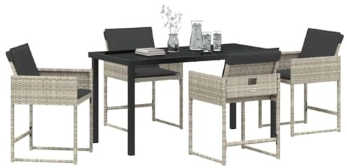 vidaXL Garten Essgruppe 5 pcs Hellgrau Poly-Rattan, Essgruppe für Garten und Terrasse, modernes Möbel, robuster Polyrattan Lounge-Satz, Stahl