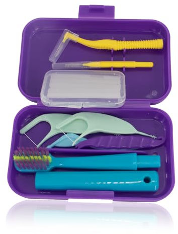 Teeth Cleaning Tools with Box, 8PCS Portable Travel Dental Care Kits Teeth Care Tool for Oral Tooth Cleaning-Purple